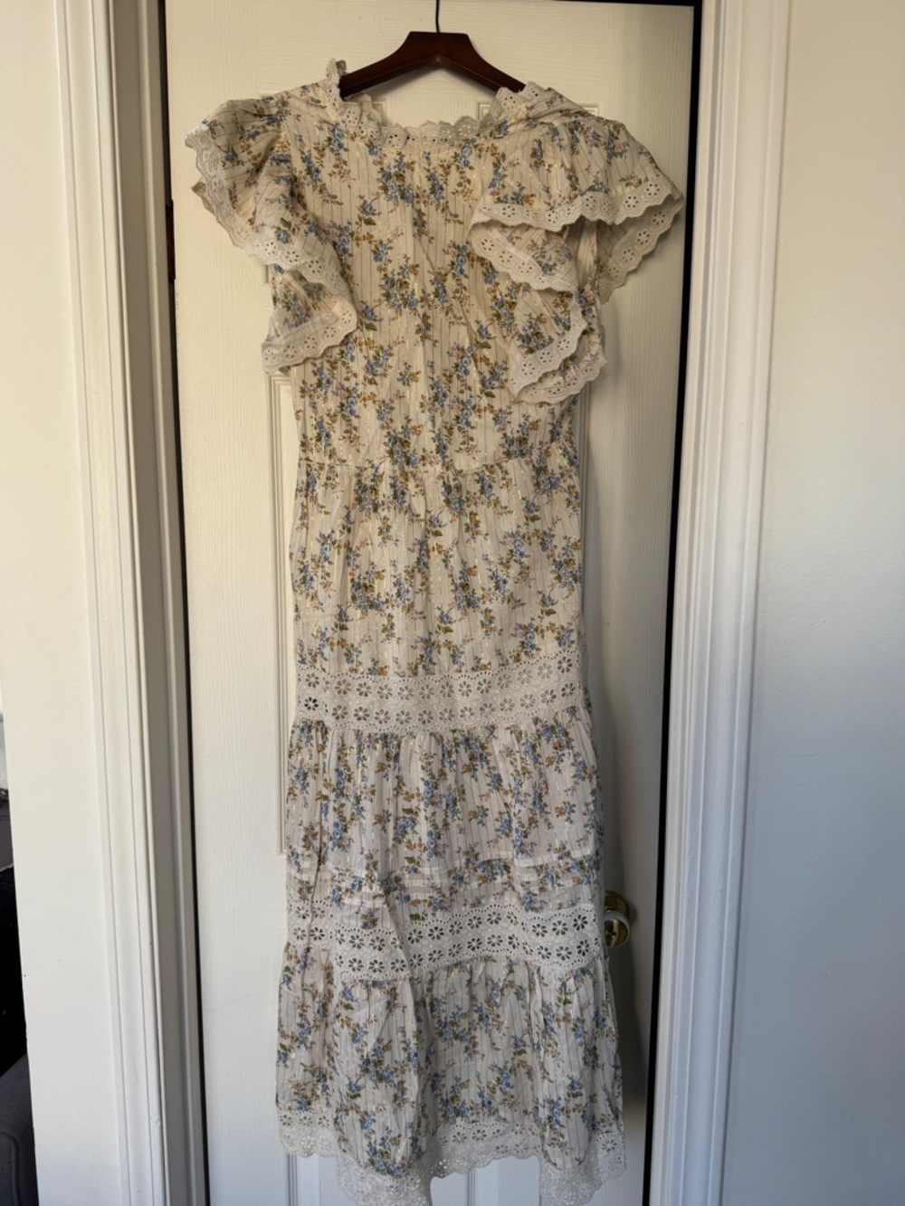 Warehouse Cream Maxi Dress with Blue & Yellow Floral Print